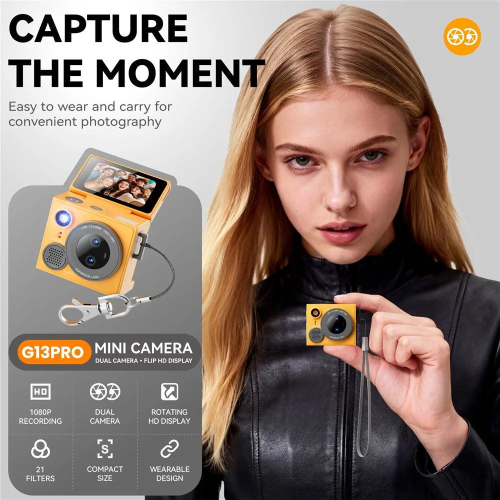 G13 Pro Mini Thumb Camera Dual Lens 1080P HD Flip Screen Portable Digital Camera with 21 Shooting Filters - Pink - 5