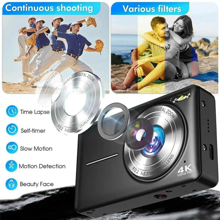 DC413L 4K UHD Digital Camera 64MP 16X Zoom 2.8 Inch IPS Screen Dual Lens Front Rear Camera for Vlog Photography - Black - 2