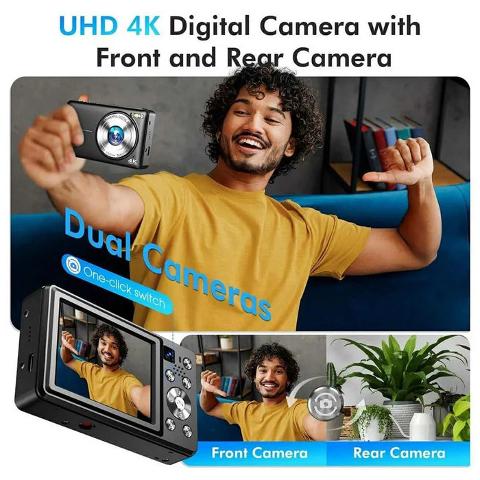 DC413L 4K UHD Digital Camera 64MP 16X Zoom 2.8 Inch IPS Screen Dual Lens Front Rear Camera for Vlog Photography - Black - 5