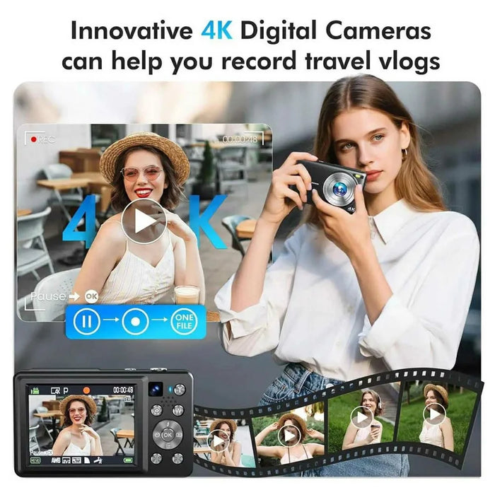 DC413L 4K UHD Digital Camera 64MP 16X Zoom 2.8 Inch IPS Screen Dual Lens Front Rear Camera for Vlog Photography - Black - 7