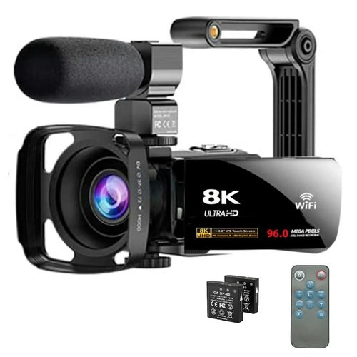 DV09 8K Digital Video Camera with External Microphone Lens Hood Handle Accessories 96MP 3.0 Inch Touch Screen 18X Zoom Camcorder - Black - 1