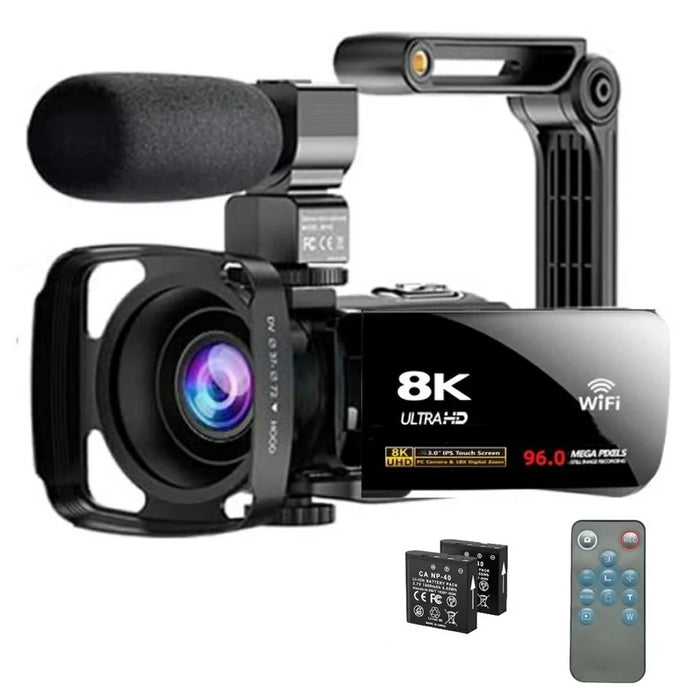 DV09 8K Digital Video Camera with External Microphone Lens Hood Handle Accessories 96MP 3.0 Inch Touch Screen 18X Zoom Camcorder - Black - 1