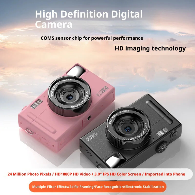 R1C 48MP Digital Camera 3.0 Inch IPS Screen 16X Zoom HD 1080P Video Recorder for Students - Black - 2