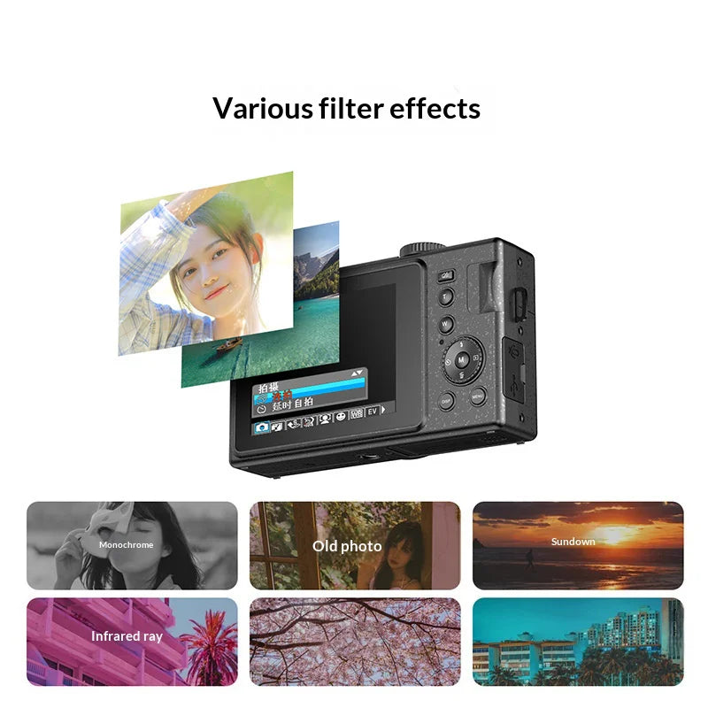 R1C 48MP Digital Camera 3.0 Inch IPS Screen 16X Zoom HD 1080P Video Recorder for Students - Black - 3