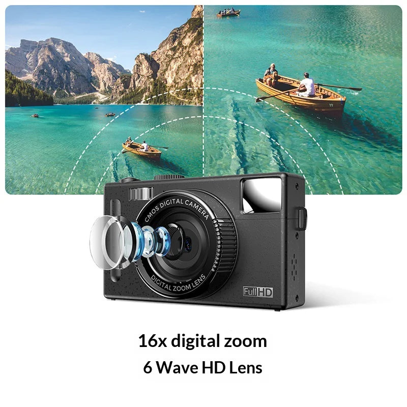 R1C 48MP Digital Camera 3.0 Inch IPS Screen 16X Zoom HD 1080P Video Recorder for Students - Black - 4