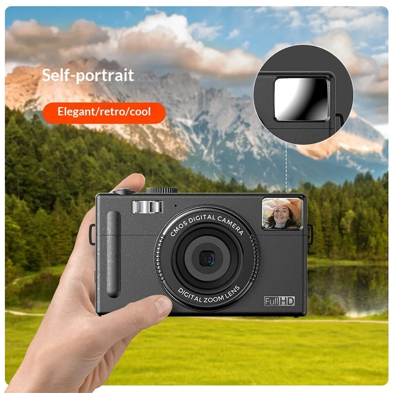 R1C 48MP Digital Camera 3.0 Inch IPS Screen 16X Zoom HD 1080P Video Recorder for Students - Black - 5