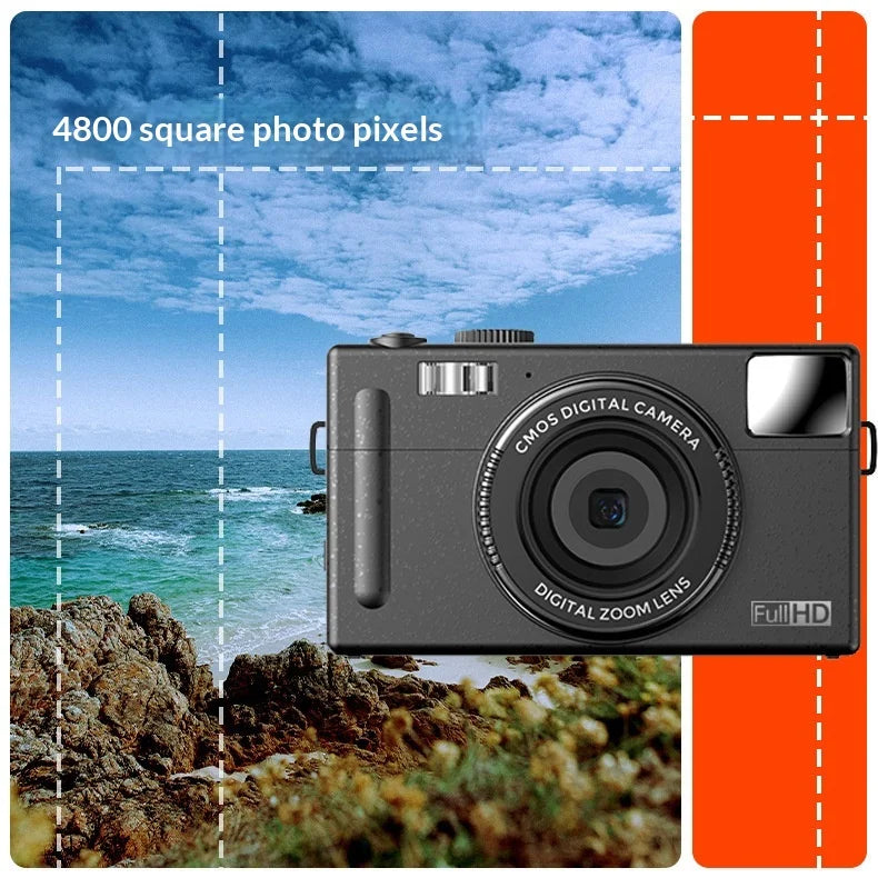 R1C 48MP Digital Camera 3.0 Inch IPS Screen 16X Zoom HD 1080P Video Recorder for Students - Black - 6