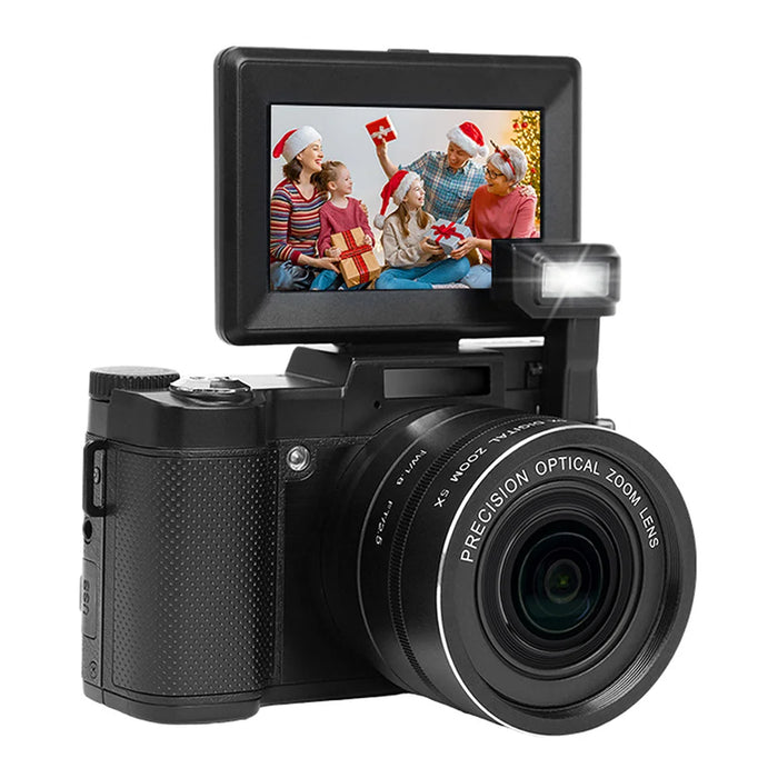R5H 64MP Digital Camera 5K Video Recorder 3.0 Inch Flip Screen 8x Optical Zoom CCD Mirrorless Camera - Black - 1