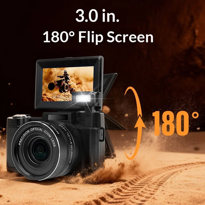 R5H 64MP Digital Camera 5K Video Recorder 3.0 Inch Flip Screen 8x Optical Zoom CCD Mirrorless Camera - Black - 2