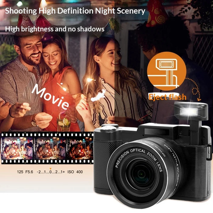 R5H 64MP Digital Camera 5K Video Recorder 3.0 Inch Flip Screen 8x Optical Zoom CCD Mirrorless Camera - Black - 3