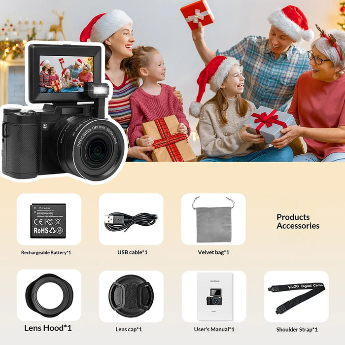 R5H 64MP Digital Camera 5K Video Recorder 3.0 Inch Flip Screen 8x Optical Zoom CCD Mirrorless Camera - Black - 7