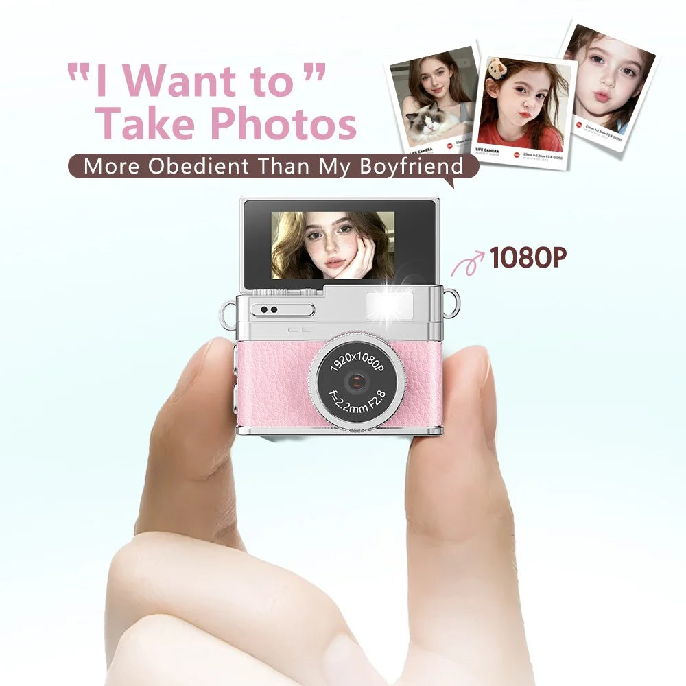 S150PRO Mini Portable Digital Camera 1080P HD Video Recording 0.96 Inch IPS Screen 180 Degree Flip Life Camera for Vlog Photography - Pink - 4