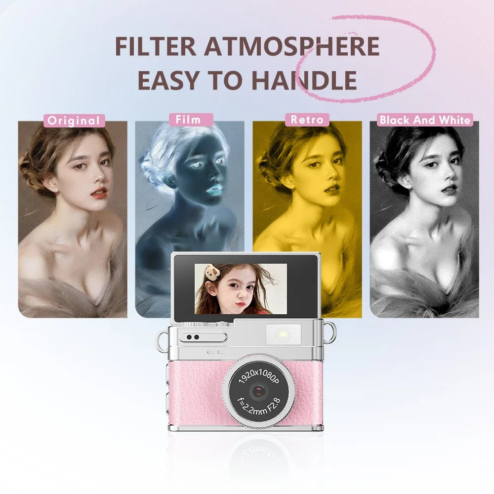 S150PRO Mini Portable Digital Camera 1080P HD Video Recording 0.96 Inch IPS Screen 180 Degree Flip Life Camera for Vlog Photography - Pink - 5