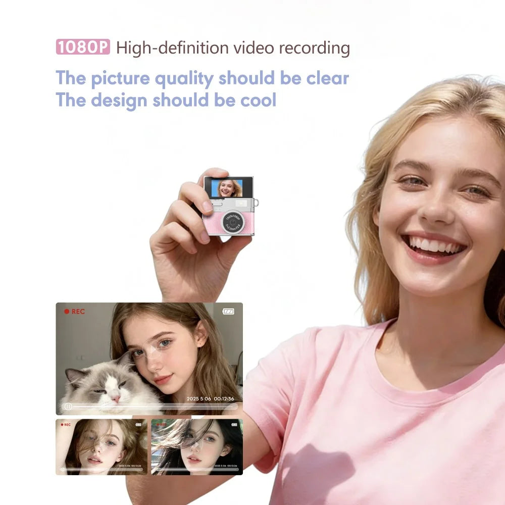 S150PRO Mini Portable Digital Camera 1080P HD Video Recording 0.96 Inch IPS Screen 180 Degree Flip Life Camera for Vlog Photography - Pink - 6