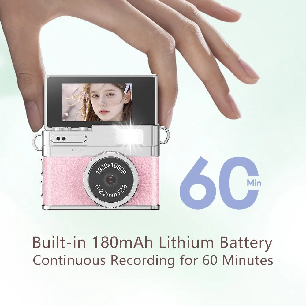 S150PRO Mini Portable Digital Camera 1080P HD Video Recording 0.96 Inch IPS Screen 180 Degree Flip Life Camera for Vlog Photography - Pink - 7