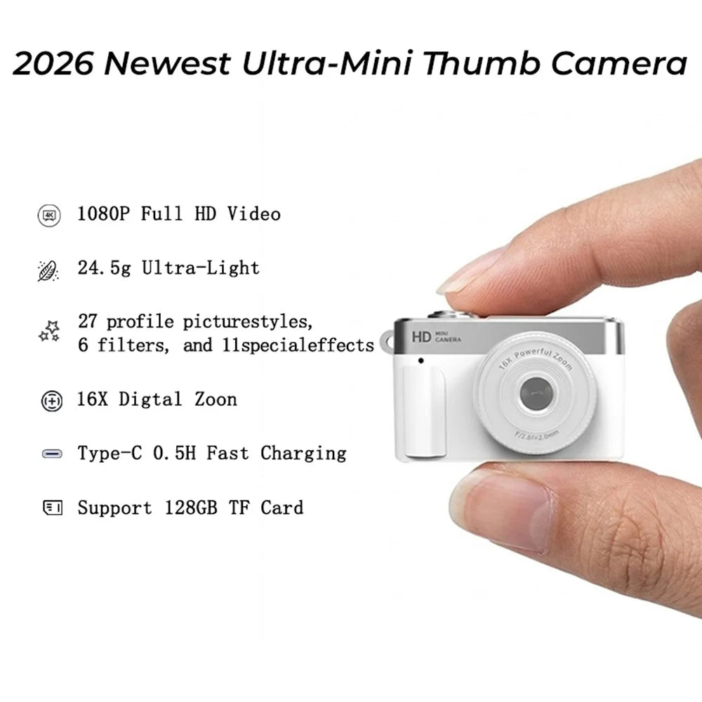 S3 Mini Portable Keychain Pocket Camera 0.96 Inch HD IPS 16X Zoom 1080P Video Photo Recorder Thumb Camera for Kids Travel - White - 2