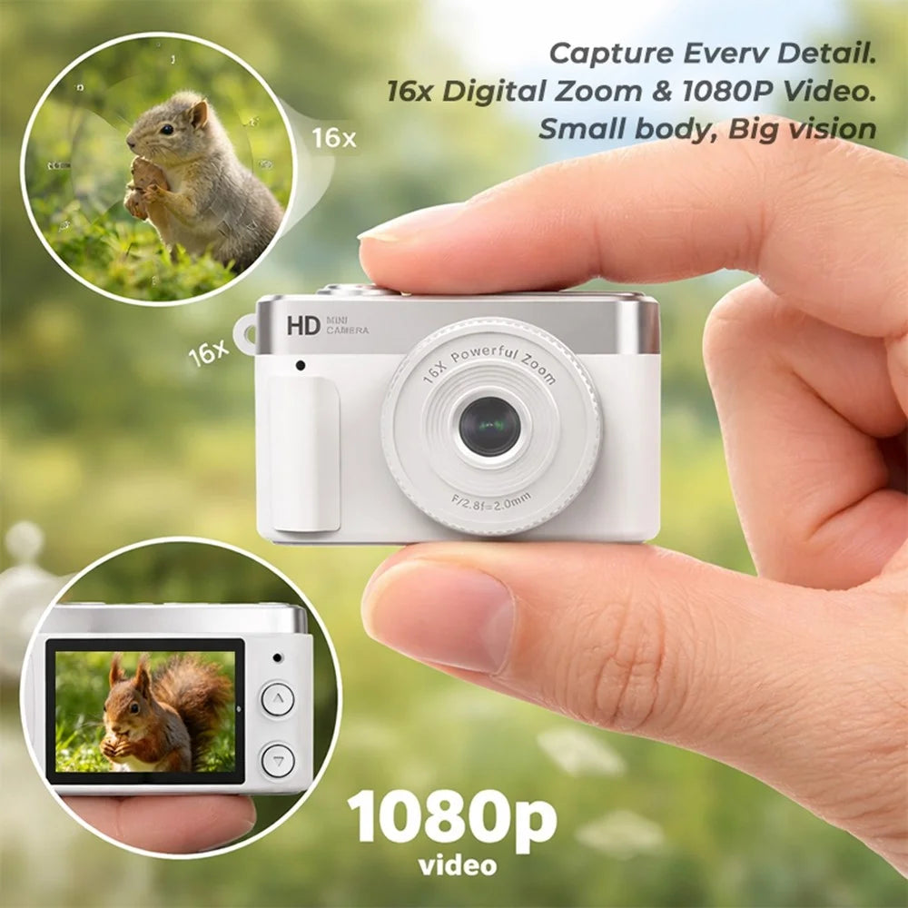 S3 Mini Portable Keychain Pocket Camera 0.96 Inch HD IPS 16X Zoom 1080P Video Photo Recorder Thumb Camera for Kids Travel - White - 4