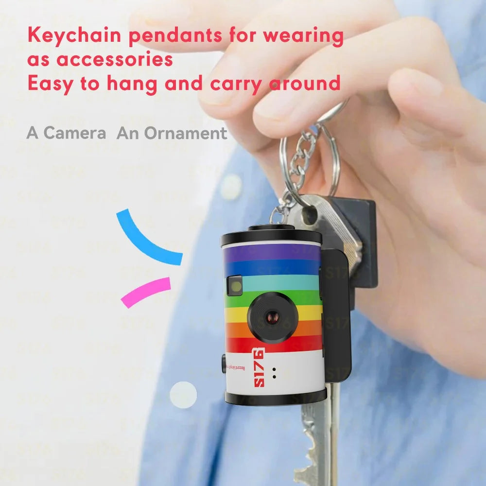 S176 Mini Thumb Camera 1.47 Inch IPS Screen 1080P HD Video Recording Portable Film Keychain Camera with 32GB Card & Card Reader - White - 3