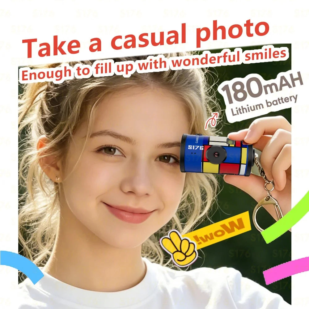S176 Mini Thumb Camera 1.47 Inch IPS Screen 1080P HD Video Recording Portable Film Keychain Camera with 32GB Card & Card Reader - White - 7