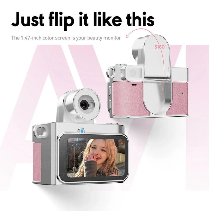 S157 2K Mini Life Camera 180 Degree Rotating Flip Screen LED Light Portable Digital Camera with Type-C Interface - White - 3