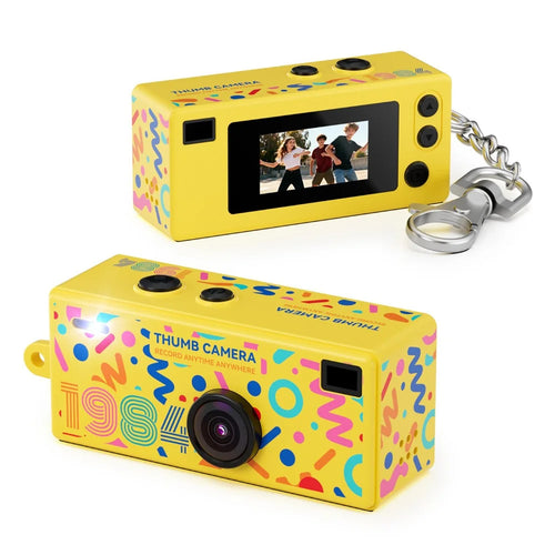 G65 0.96 Inch LCD Mini Thumb Camera 1080P HD Video Recording 21 Filters Keychain Wearable Digital Camera for Photography - Yellow - 1