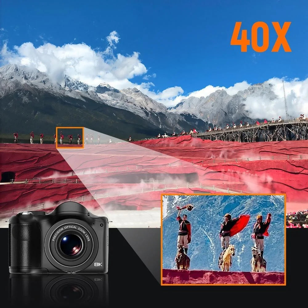 CDR7H 8K Digital Camera 75MP CMOS Sensor 40X Zoom 3.0 inch IPS Screen WiFi Vlog Camera for Photography - Black - 5