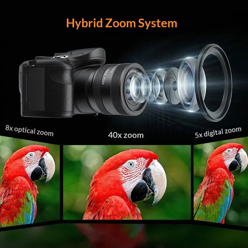 CDR7H 8K Digital Camera 75MP CMOS Sensor 40X Zoom 3.0 inch IPS Screen WiFi Vlog Camera for Photography - Black - 6