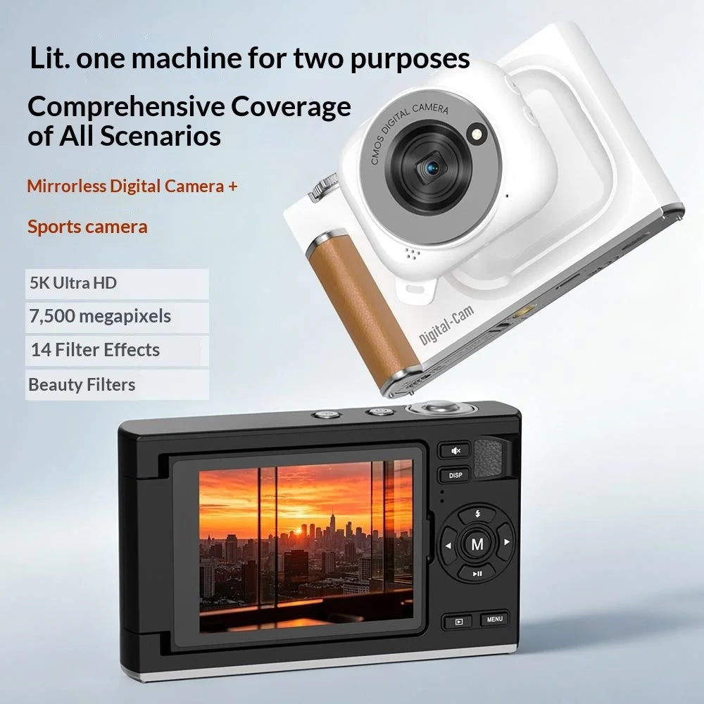 AM-G02 2 in 1 Detachable Digital Camera 75MP 5K Video 18X Zoom 2.8 Inch Flip Screen for Photography - Black - 6