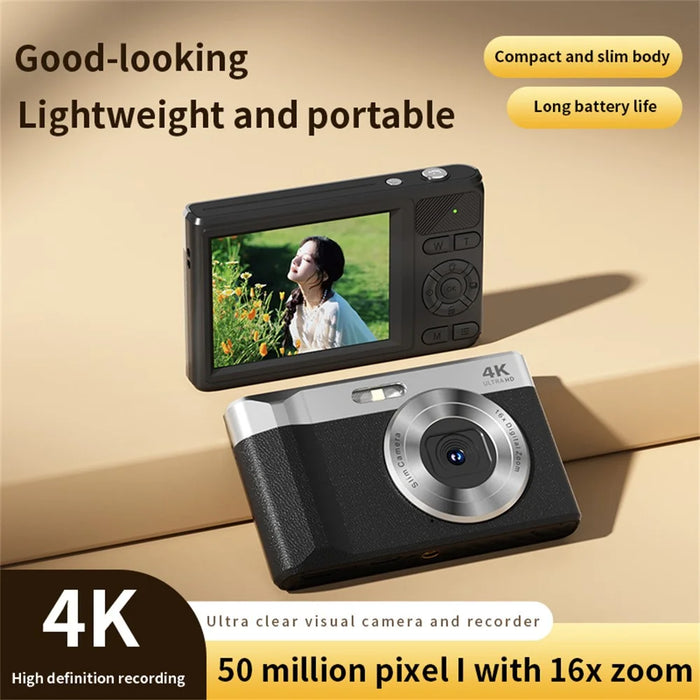 H22 Digital Camera 4K Video Recording 50MP 16X Zoom 2.8 Inch IPS Screen LED Flash for Vlog Travel - Black - 3