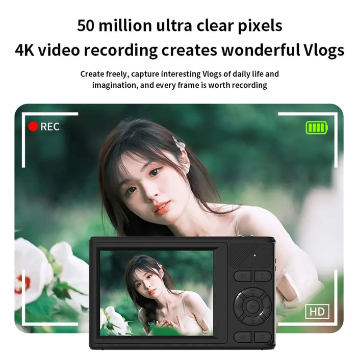 H22 Digital Camera 4K Video Recording 50MP 16X Zoom 2.8 Inch IPS Screen LED Flash for Vlog Travel - Black - 4