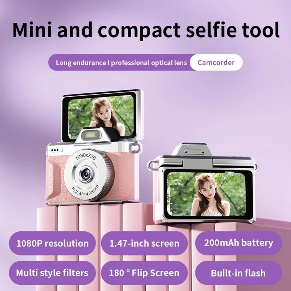 M37 1.47 Inch Flip Screen Mini Thumb Camera 1080P HD Video Recording LED Flash Camera for Vlog Travel - Pink - 3