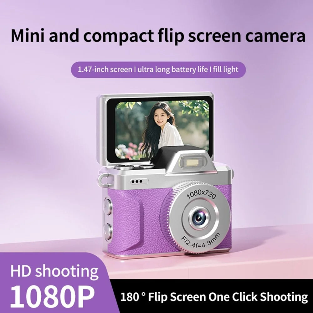 M37 1.47 Inch Flip Screen Mini Thumb Camera 1080P HD Video Recording LED Flash Camera for Vlog Travel - Pink - 5