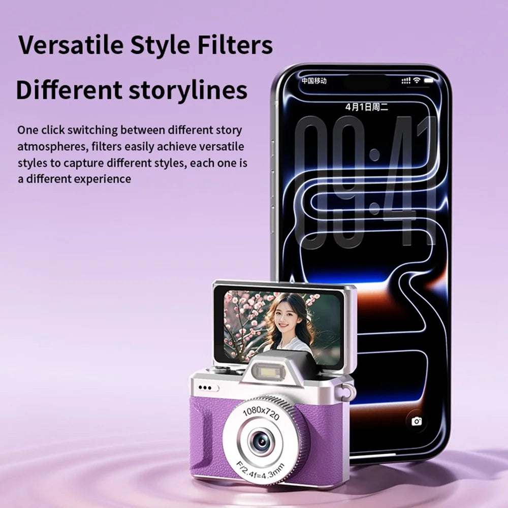 M37 1.47 Inch Flip Screen Mini Thumb Camera 1080P HD Video Recording LED Flash Camera for Vlog Travel - Pink - 7