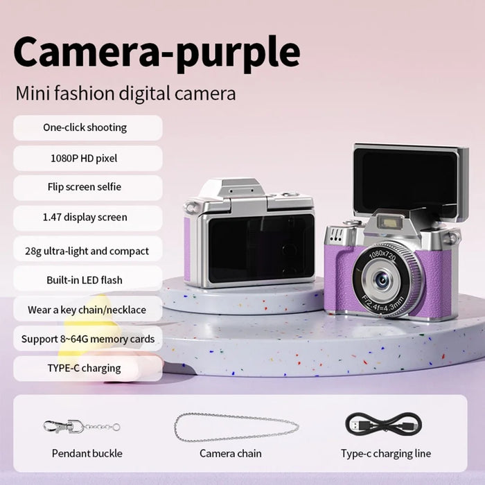 M38 Mini Thumb Camera 1.47 inch Flip Screen 1080P HD Recording Digital Camera with LED Flash - Purple - 3