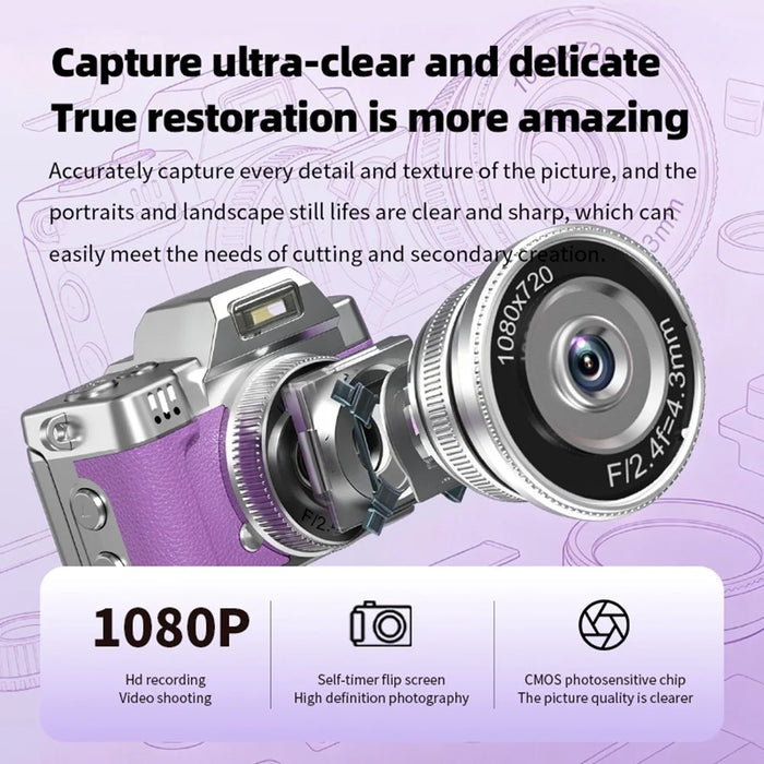M38 Mini Thumb Camera 1.47 inch Flip Screen 1080P HD Recording Digital Camera with LED Flash - Purple - 7