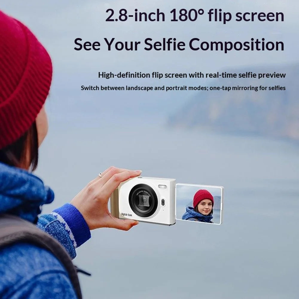 CDF2 2.8 Inch Flip Screen Digital Camera Built-in Makeup Mirror Video Recording CCD Camera with Hand Strap - White - 4