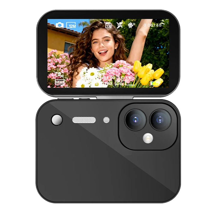 D28S 64MP 4K Digital Camera Dual Lens 3 Inch Flip Touch Screen CCD Camera with Beauty Filters (without TF Card) - Black - 1