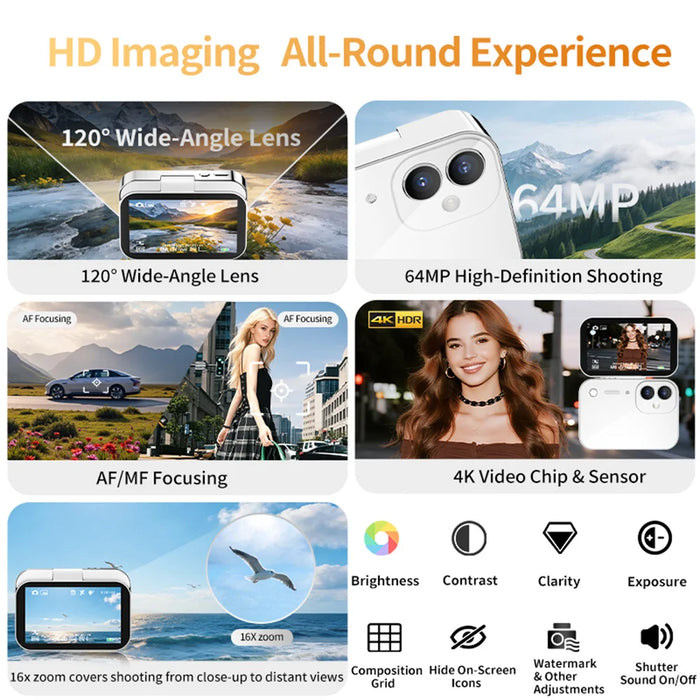 D28S 64MP 4K Digital Camera Dual Lens 3 Inch Flip Touch Screen CCD Camera with Beauty Filters (without TF Card) - Black - 5