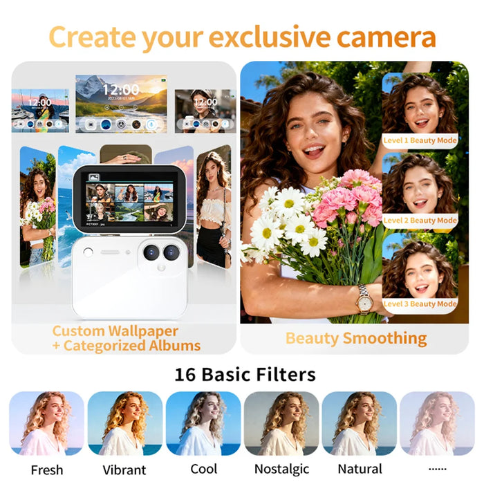 D28S 64MP 4K Digital Camera Dual Lens 3 Inch Flip Touch Screen CCD Camera with Beauty Filters (without TF Card) - Black - 6