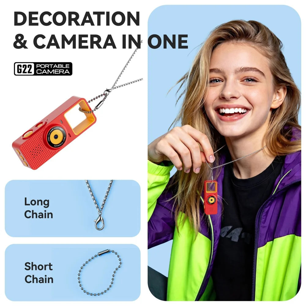 G22 1080P Mini Camera without TF Card Pocket Thumb Camera HD Recording with Chain for Travel - White - 3