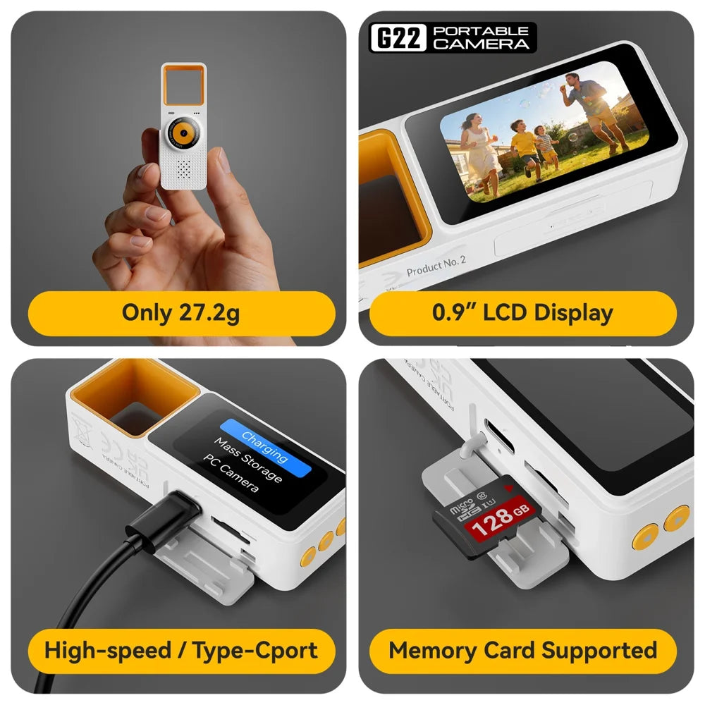 G22 1080P Mini Camera without TF Card Pocket Thumb Camera HD Recording with Chain for Travel - White - 4