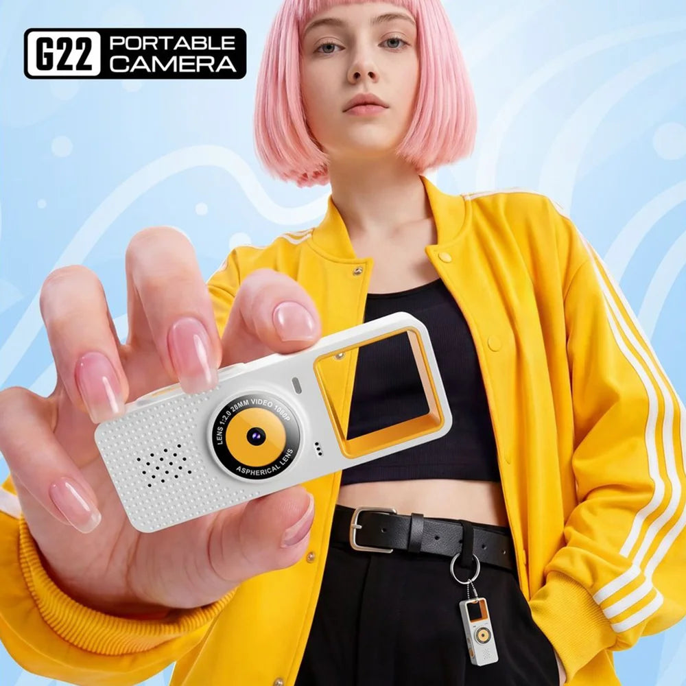 G22 1080P Mini Camera with 32GB TF Card Pocket Thumb Camera HD Recording with Chain for Travel - White - 2