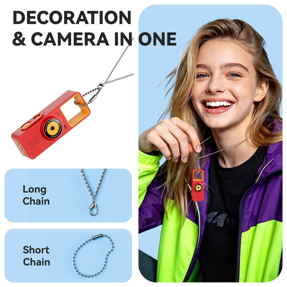G22 1080P Mini Camera with 32GB TF Card Pocket Thumb Camera HD Recording with Chain for Travel - White - 4