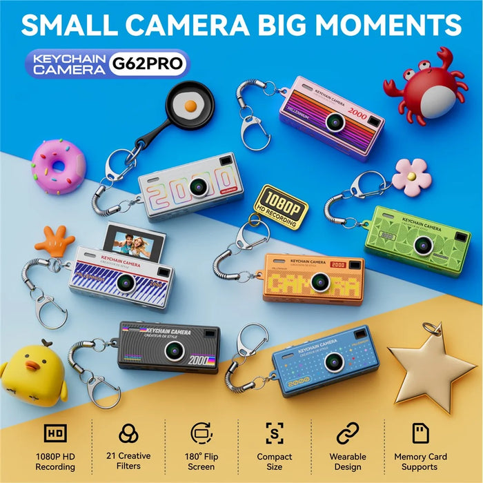 G62PRO Mini Thumb Camera with 0.96 Inch Flip Screen 1080P HD Video Recording Keychain Camera - White - 2