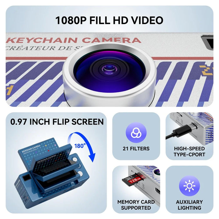 G62PRO Mini Thumb Camera with 0.96 Inch Flip Screen 1080P HD Video Recording Keychain Camera - White - 4