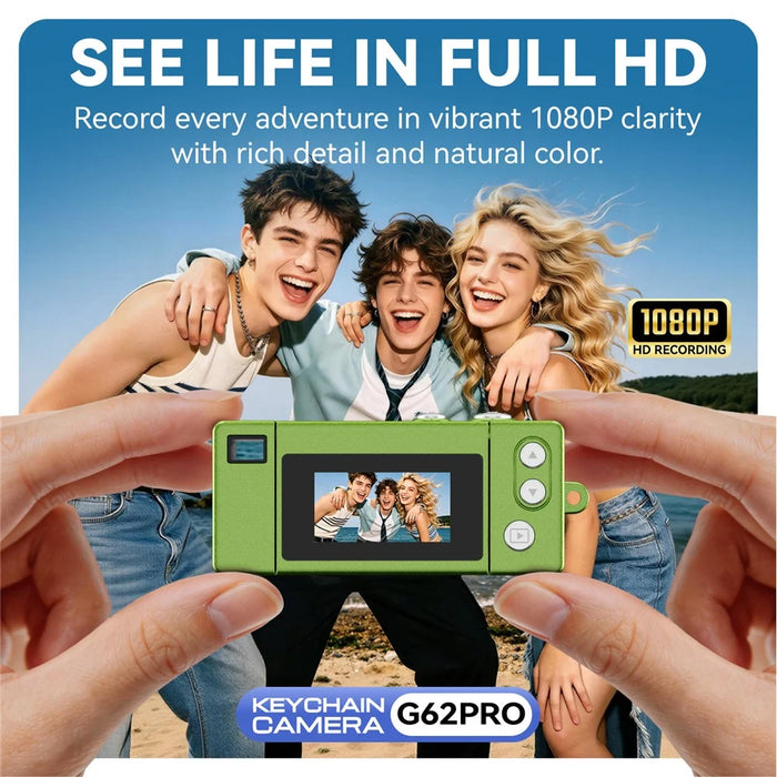 G62PRO Mini Thumb Camera with 0.96 Inch Flip Screen 1080P HD Video Recording Keychain Camera - White - 6