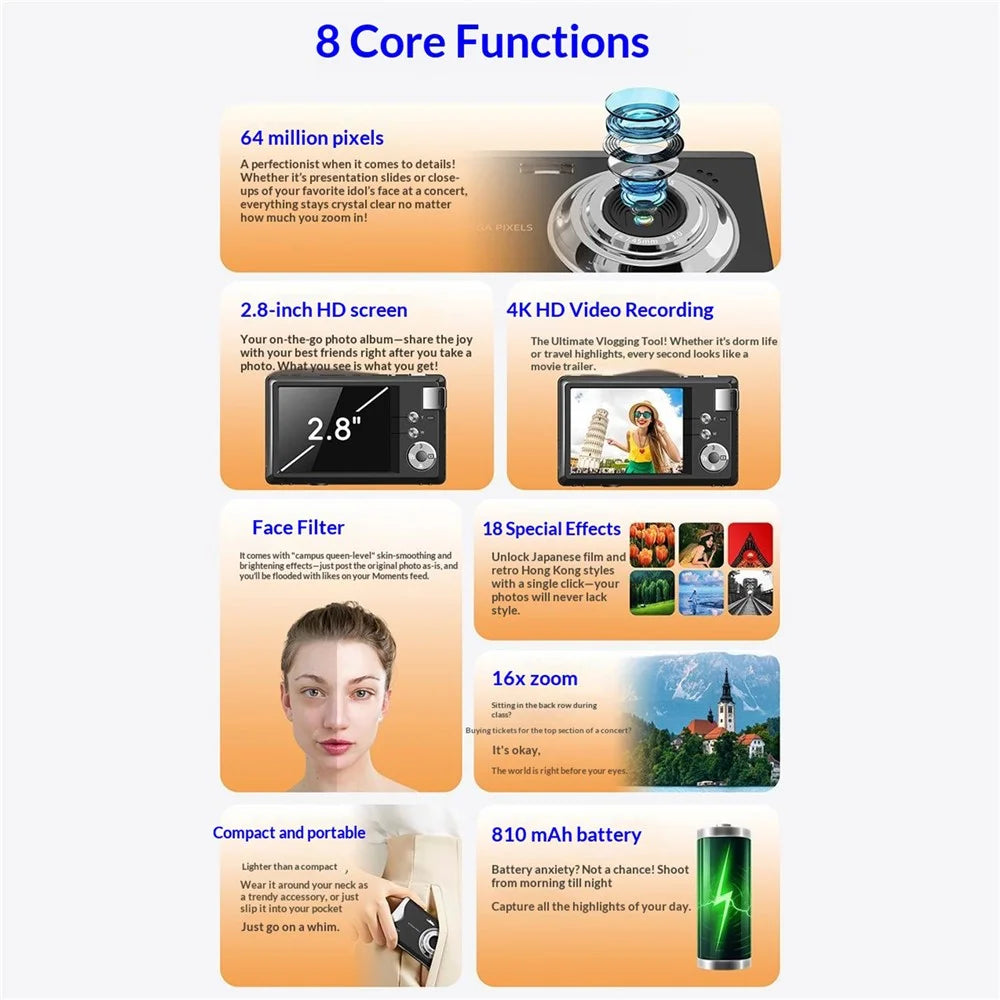 2.8 Inch HD Screen CCD Digital Camera 4K Video 16X Zoom for Students Vlogging - Green - 4