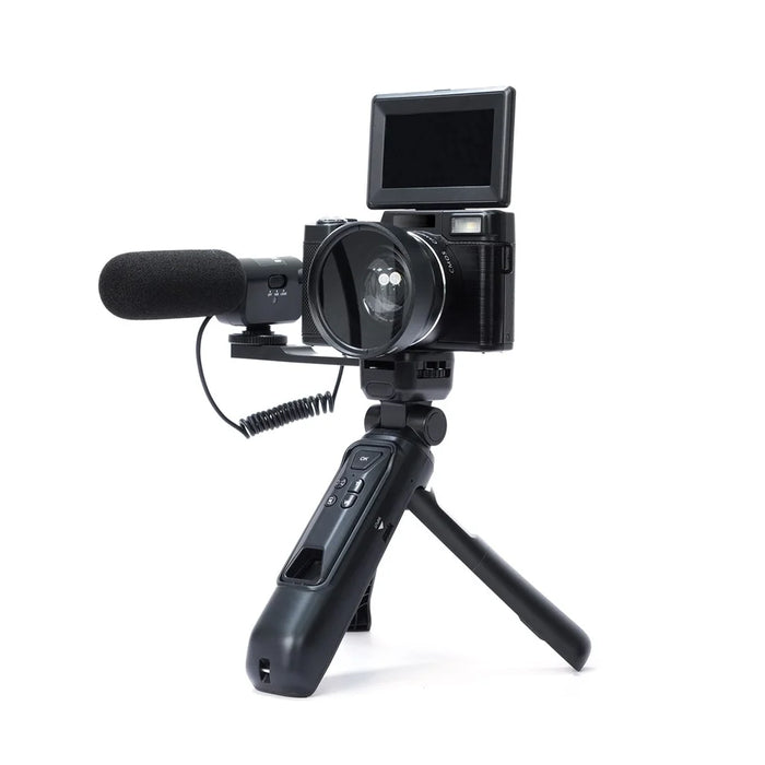 V01 4K Vlogging Camera with 1 Battery 3.0 Inch Flip Screen Digital Camera with Microphone + Tripod - Black - 7