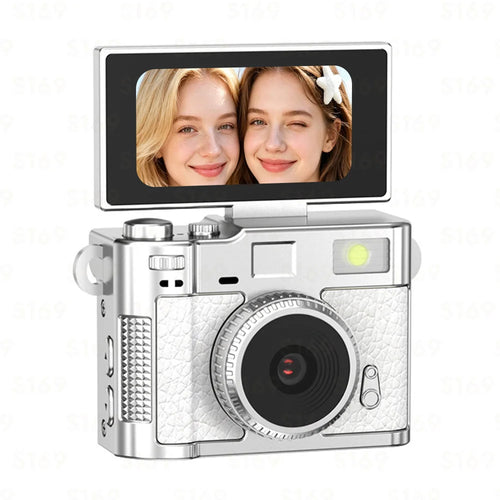 S169 Mini Camera 1080P Flip Screen with Built-in Fill Light for Selfie Vlog, without TF Card - White - 1