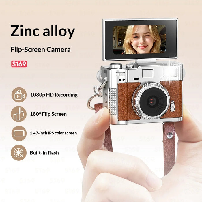 S169 Mini Camera 1080P Flip Screen with Built-in Fill Light for Selfie Vlog, without TF Card - White - 2